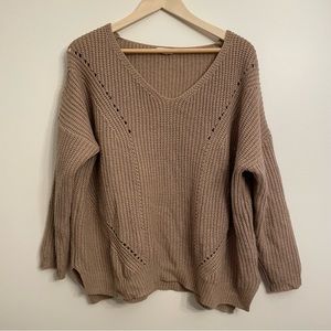 debut taupe knit v-neck sweater medium large